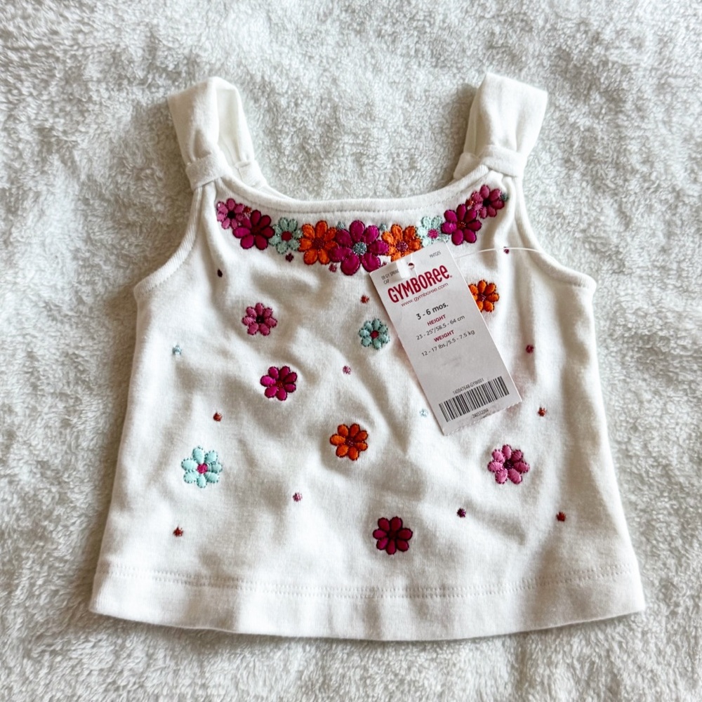 GYMBOREE Baby Girls Embroidered White Floral Tank Top NWT 3-6